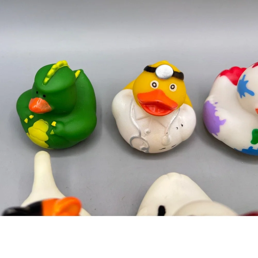 Assorted Novelty Rubber Ducks Lot of 12 Jeep Ducking Cow Cat Doctor Dragon 2in